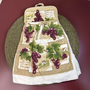 Grape Vine Fruit Dish Towel Terry Cloth With Attached Pot Holder NWOT